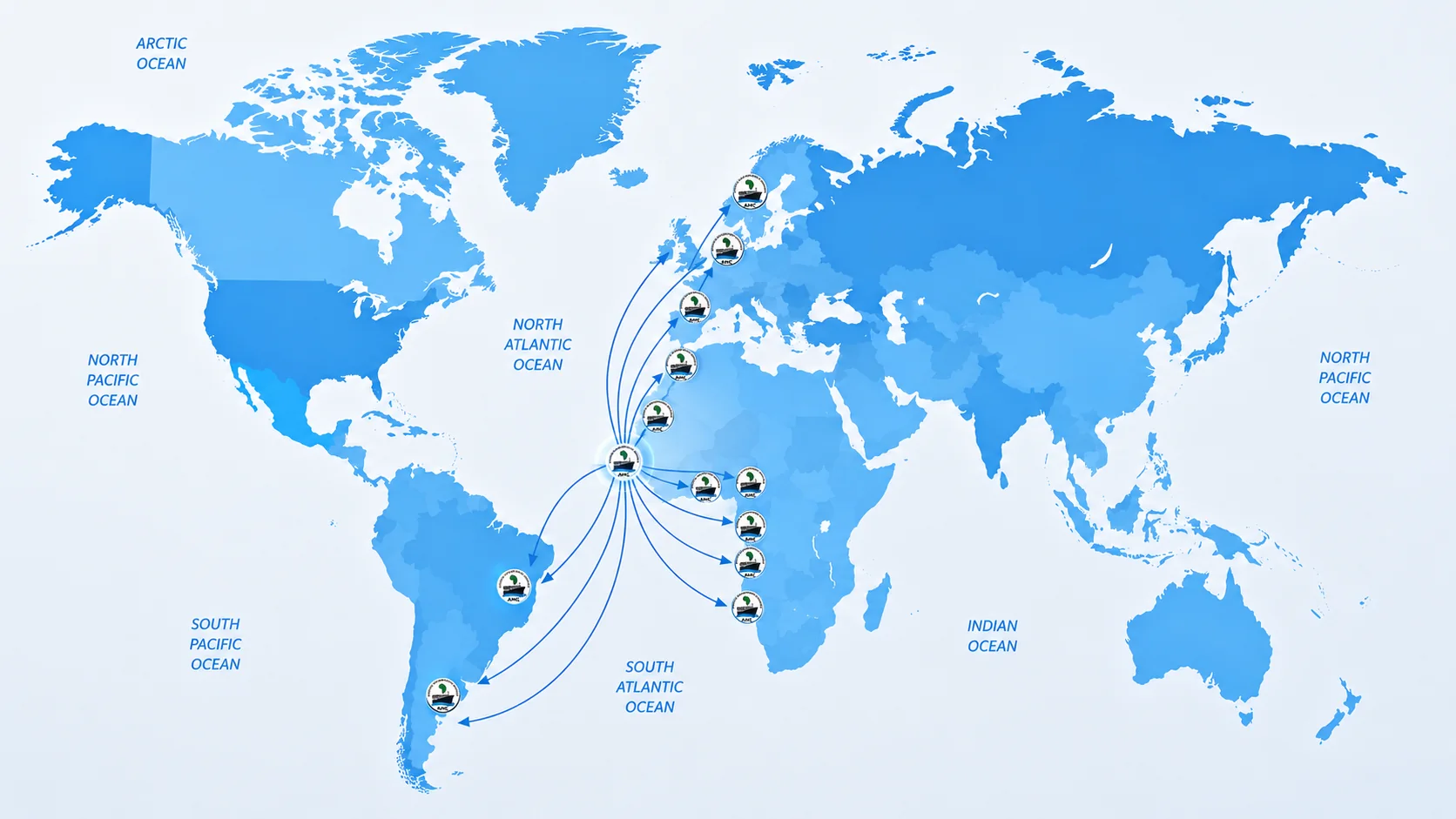 Carte du réseau maritime mondial AMC depuis Dakar